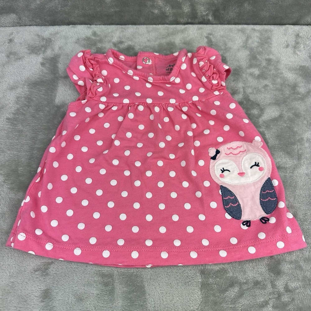 Child Of Mine By Carter's Dress Girls 0-3 Months Pink Polka Dot Embroidered Owl